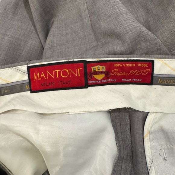 Mantoni Gray Flat-front Wool Trousers Tailored Fit 100% Virgin Wool Super 140’s - Picture 6 of 8